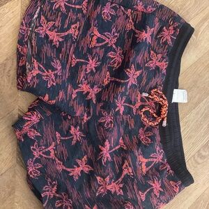 Boss Men's Black and Pink Palm Tree Swim Trunks